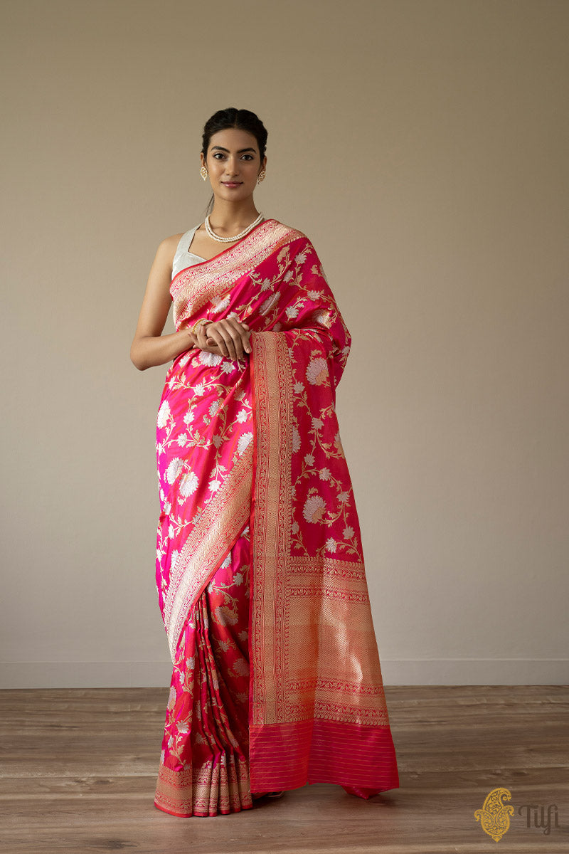 Buy Hand Woven Pink Orange Dual Tone Paithani Pure Silk Sari at Amazon.in